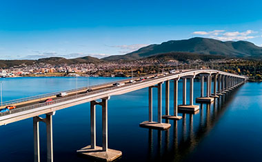 The Tasman Bridge crossing the Derwent River in Hobart, Tasmania